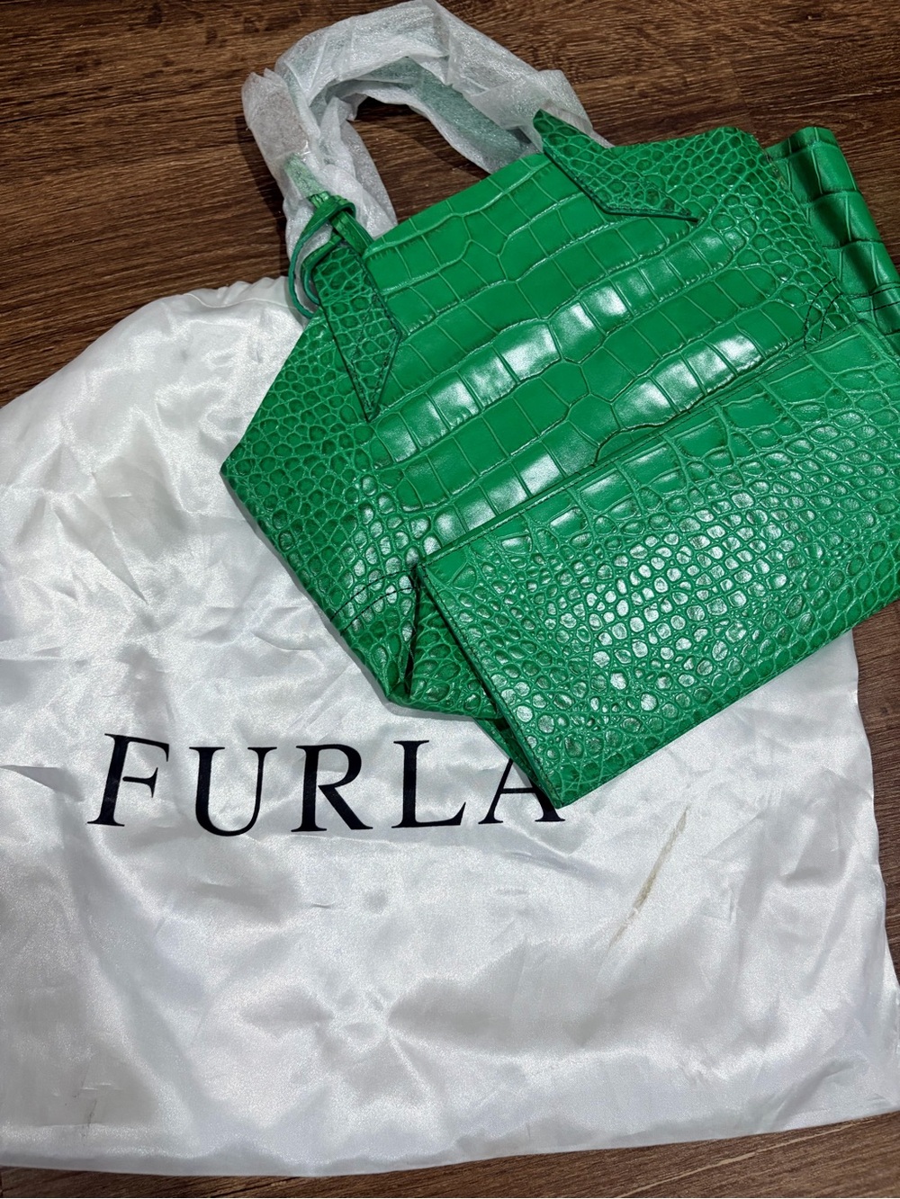 Furla Emerald Green Croc-Embossed Satchel